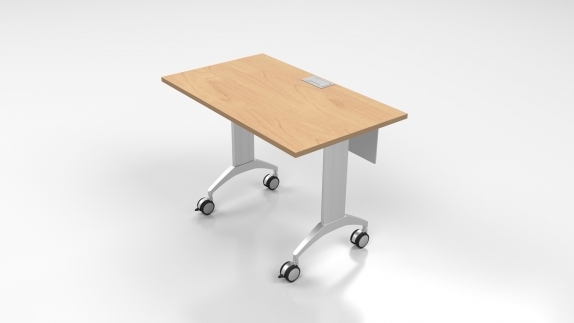 LINK Table with offcet modesty panel and grommet on kensington color laminate top