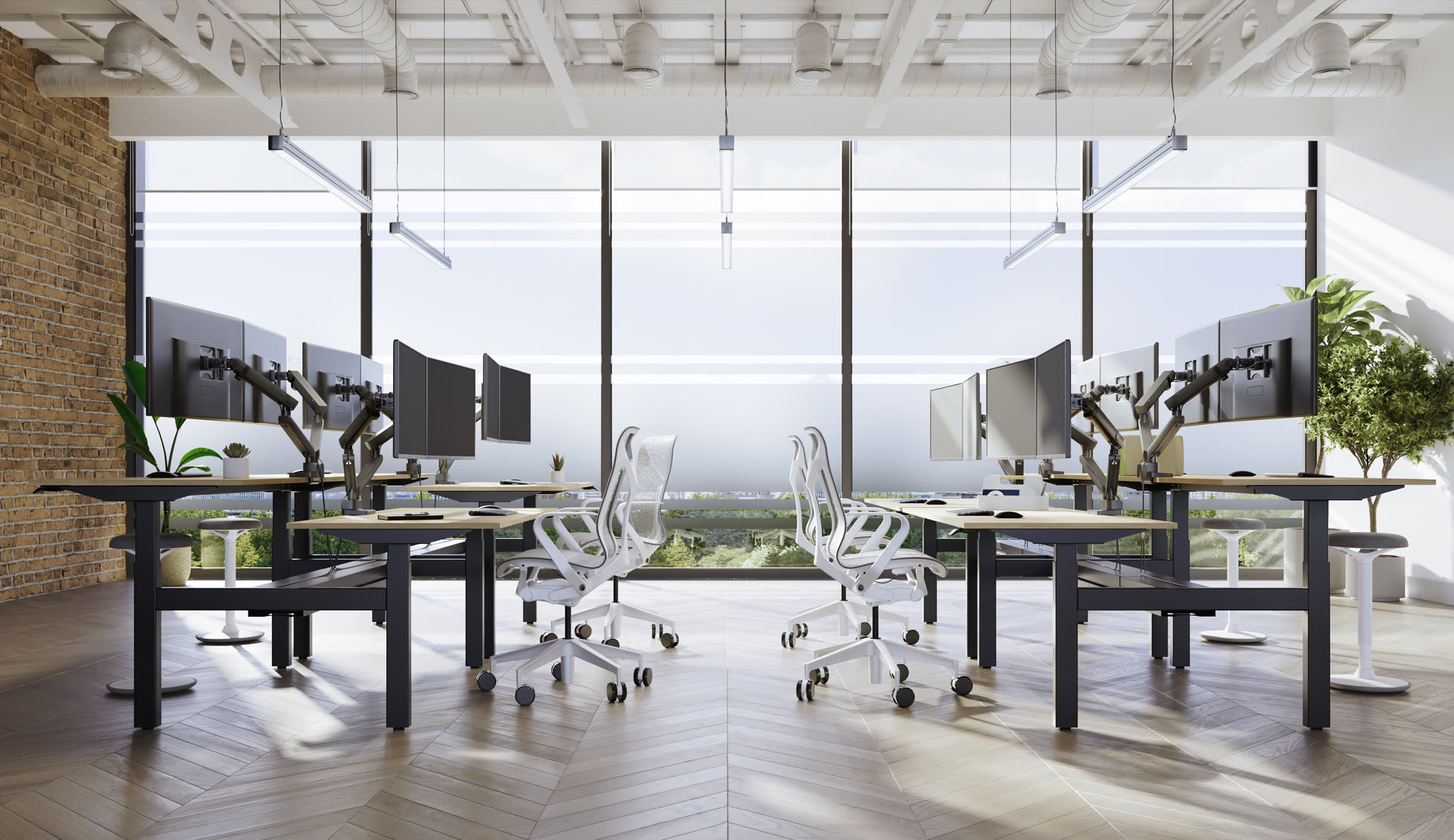 Height Adjustable CORE Benching in a high density office space