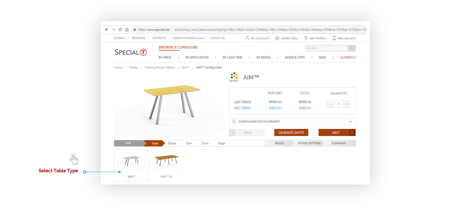 Wood Veneers - Special-T | Step #4 - Configurator - Select Table Type