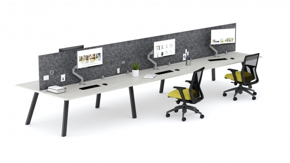 Aim EZ Desking 6-pack with 24" PET Screens, Monitor Arms and Chairs